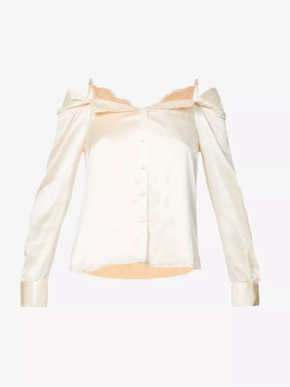 Jonathan Simkhai Caylee Silk Lace Plisse Off Shoulder Button Down Ivory - Picture 4 of 8
